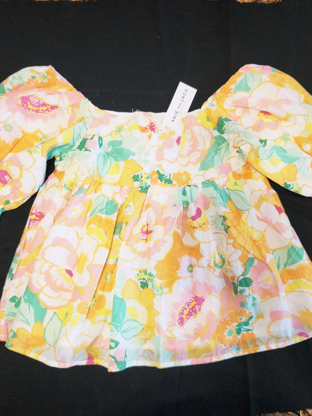 Janie and Jack Pastel Floral Puff-Sleeve Summer Blouse Shirt Yellow Pink Green